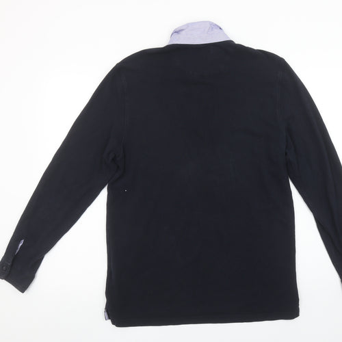 Massimo Dutti Mens Black Long Sleeve Cotton Polo Shirt Size L