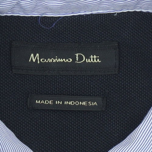 Massimo Dutti Mens Black Long Sleeve Cotton Polo Shirt Size L