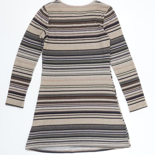 Apricot Women's Multicoloured Striped Knit A-Line Dress UK 10 Long Sleeve