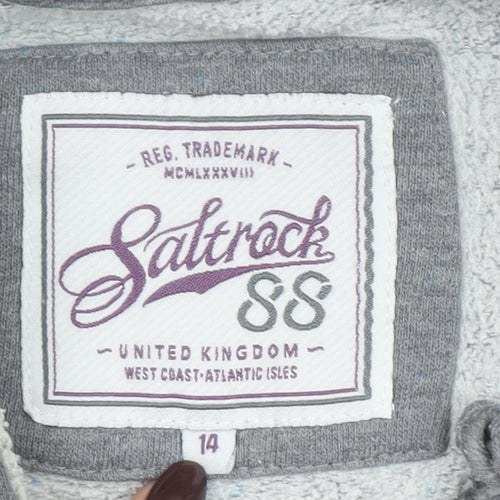 Saltrock Women Grey Henley Hoodie Size 14 with Kangaroo Pocket