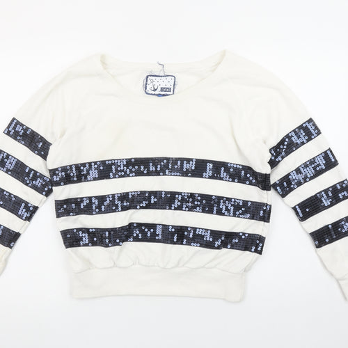 Next Women’s Ivory Sequin Stripe Pullover Sweatshirt Size 8