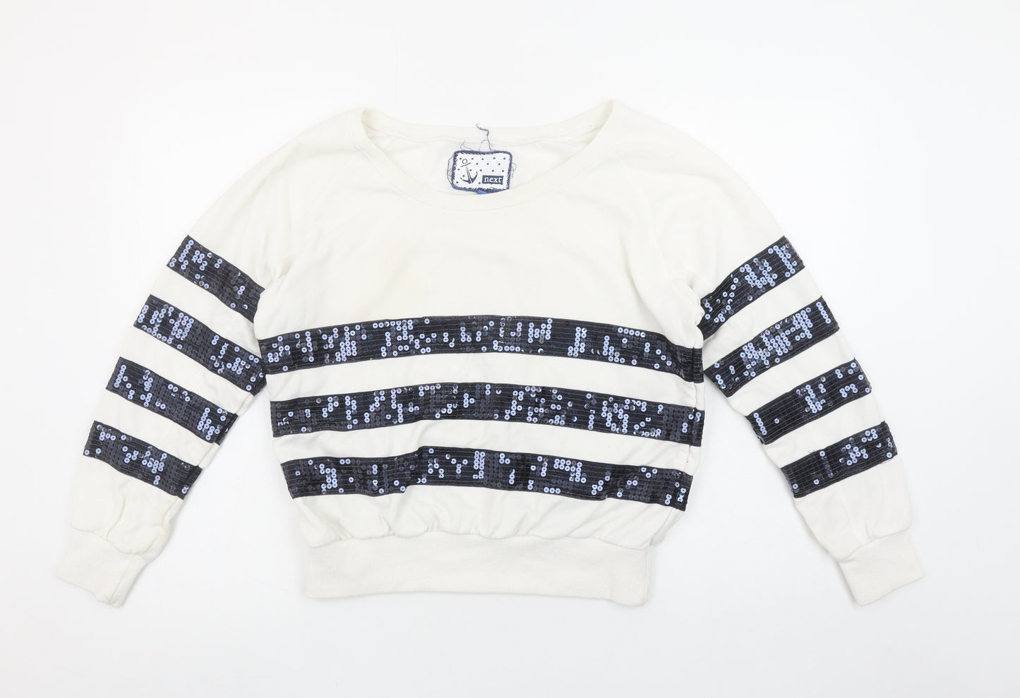 Next Women’s Ivory Sequin Stripe Pullover Sweatshirt Size 8