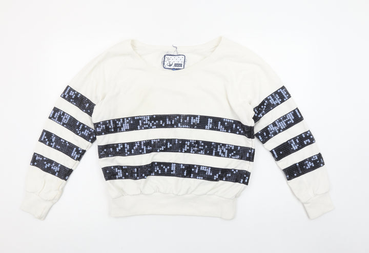 Next Women’s Ivory Sequin Stripe Pullover Sweatshirt Size 8