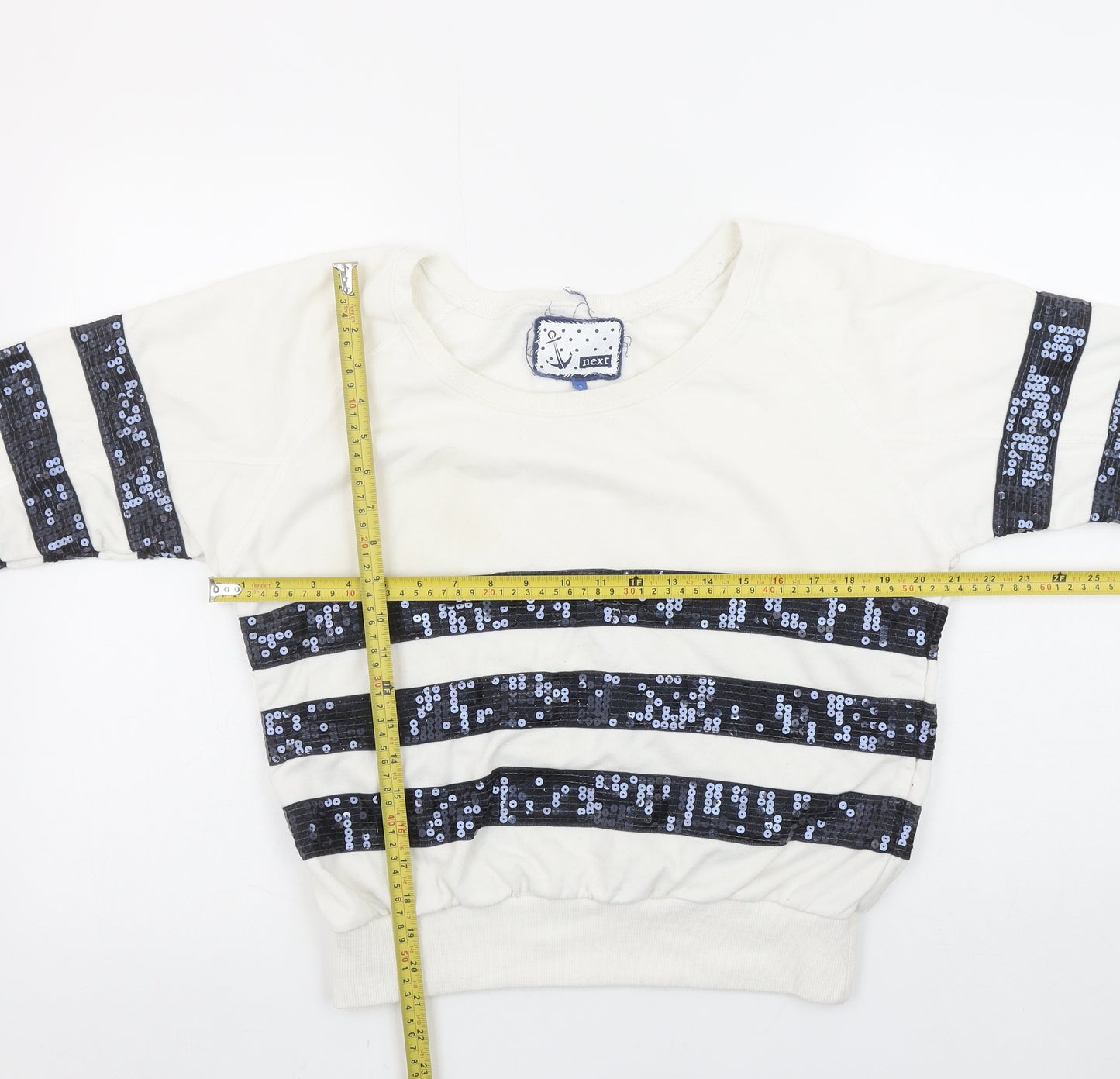 Next Women’s Ivory Sequin Stripe Pullover Sweatshirt Size 8