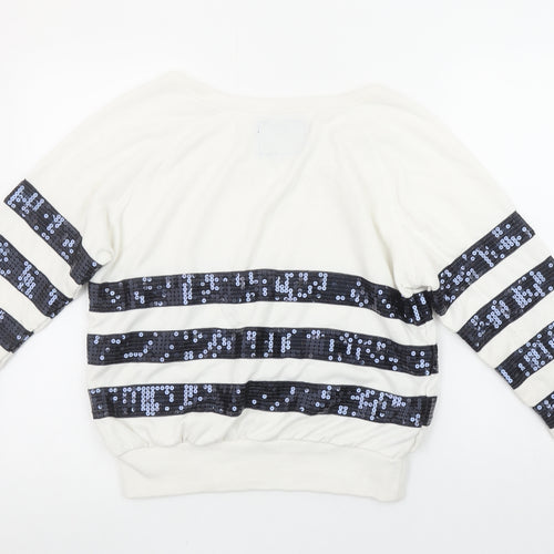 Next Women’s Ivory Sequin Stripe Pullover Sweatshirt Size 8