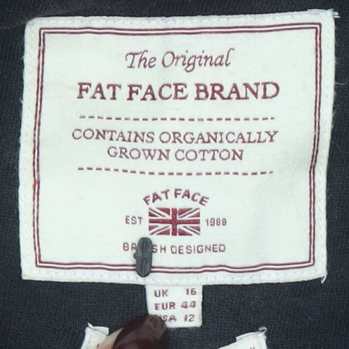 Fat Face Womens Black Full Zip Hoodie UK 16 Organic Cotton Casual