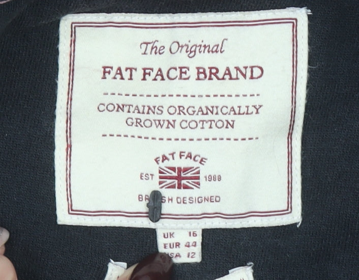 Fat Face Womens Black Full Zip Hoodie UK 16 Organic Cotton Casual