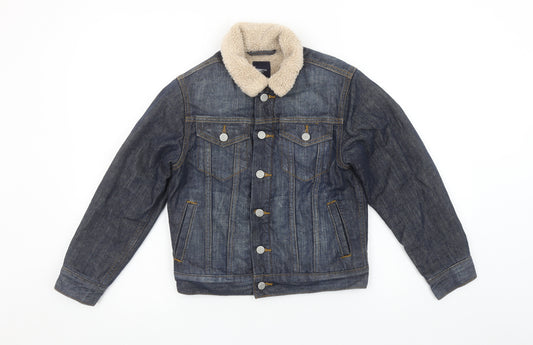 Gap Kids Boys Blue Denim Sherpa Lined Jacket 8-9 Years Winter Casual