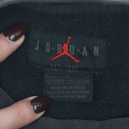 Jordan Boys Black Pullover Fleece Sweatshirt 12-13 Years Logo Crew Neck