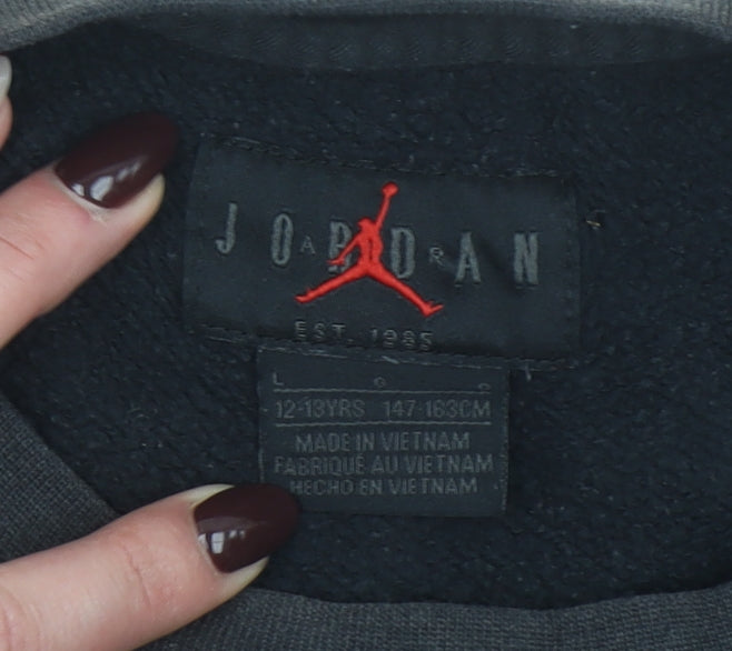 Jordan Boys Black Pullover Fleece Sweatshirt 12-13 Years Logo Crew Neck