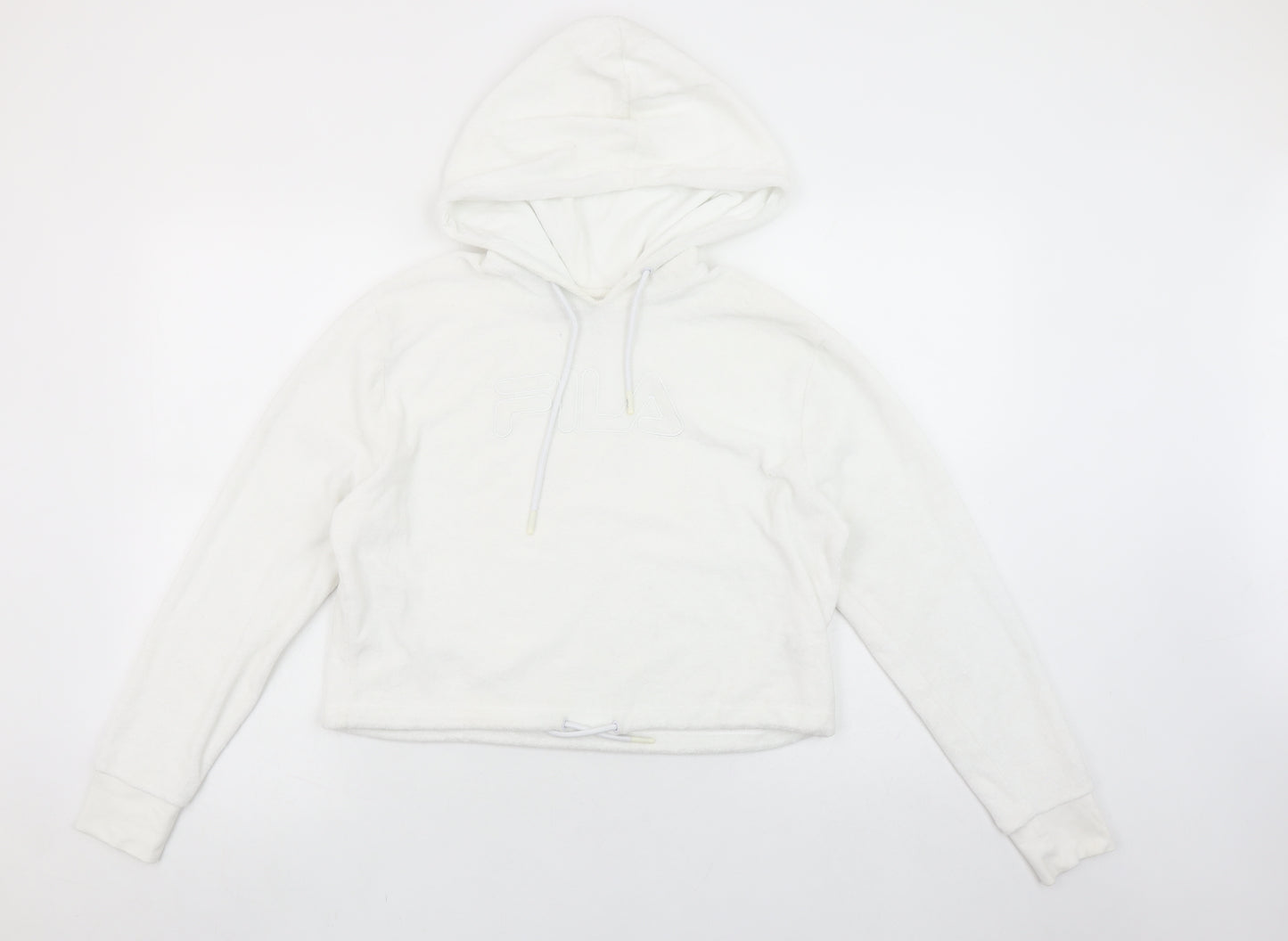 FILA Women White Small Pullover Hoodie Cotton Blend Casual