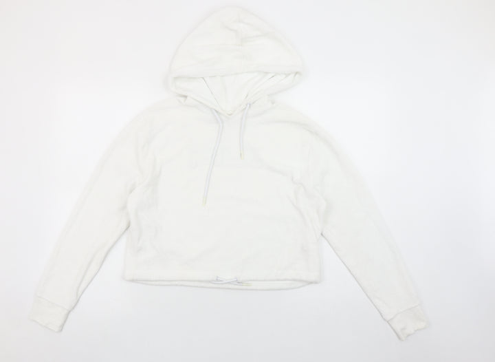 FILA Women White Small Pullover Hoodie Cotton Blend Casual