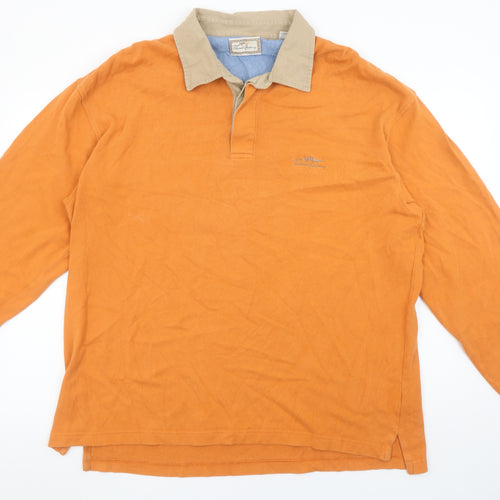Thomas Burberry Men's Orange Cotton Collared Henley Sweatshirt XL