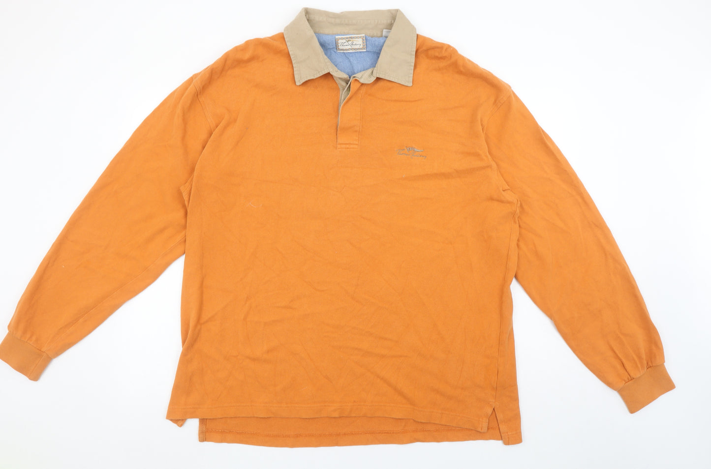 Thomas Burberry Men's Orange Cotton Collared Henley Sweatshirt XL