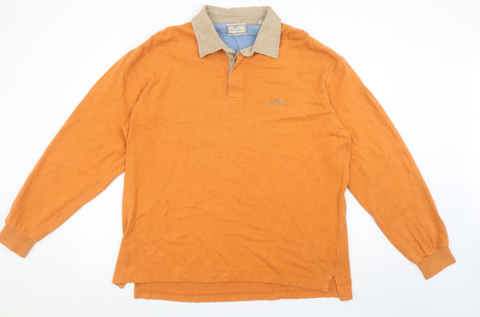 Thomas Burberry Men's Orange Cotton Collared Henley Sweatshirt XL