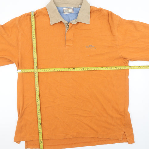 Thomas Burberry Men's Orange Cotton Collared Henley Sweatshirt XL