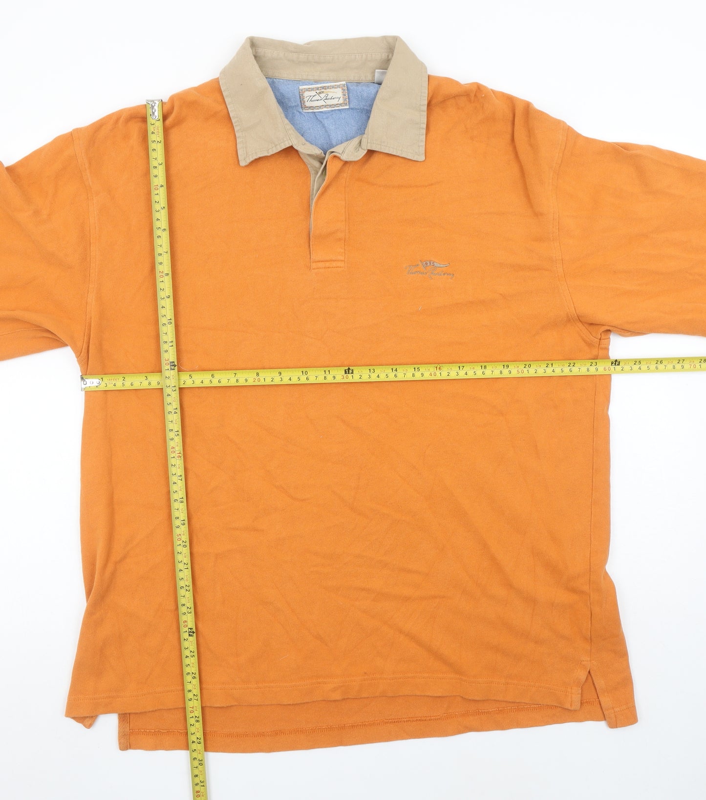 Thomas Burberry Men's Orange Cotton Collared Henley Sweatshirt XL