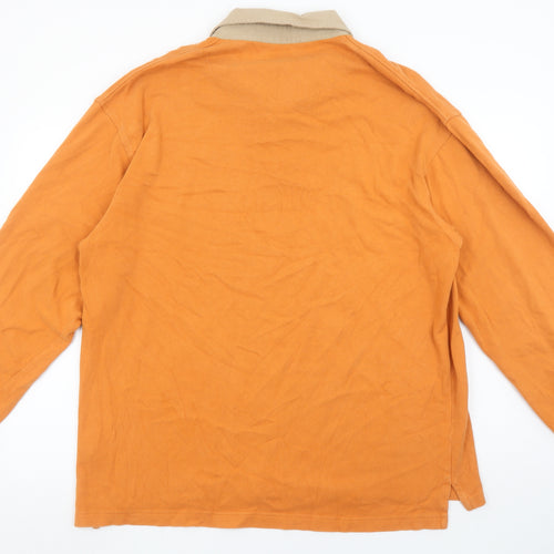 Thomas Burberry Men's Orange Cotton Collared Henley Sweatshirt XL