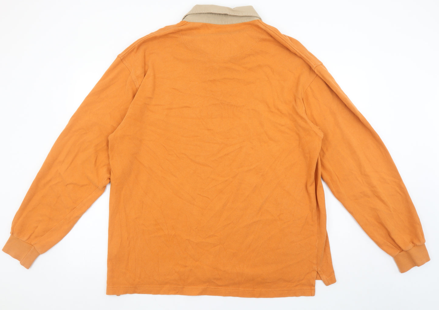 Thomas Burberry Men's Orange Cotton Collared Henley Sweatshirt XL