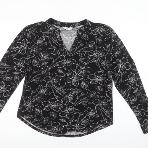 Classic Women’s Black Floral Long Sleeve V-Neck Blouse Size 14