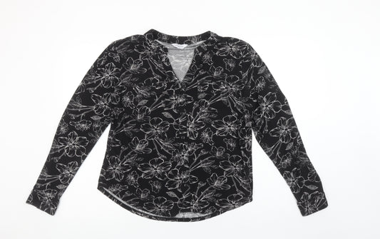 Classic Women’s Black Floral Long Sleeve V-Neck Blouse Size 14