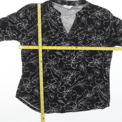 Classic Women’s Black Floral Long Sleeve V-Neck Blouse Size 14
