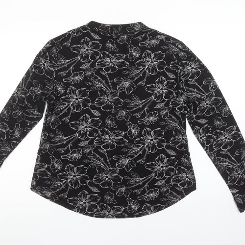Classic Women’s Black Floral Long Sleeve V-Neck Blouse Size 14