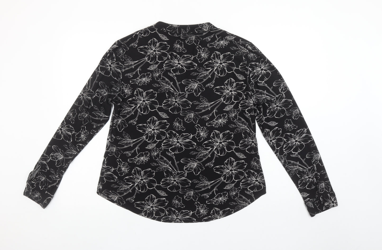 Classic Women’s Black Floral Long Sleeve V-Neck Blouse Size 14
