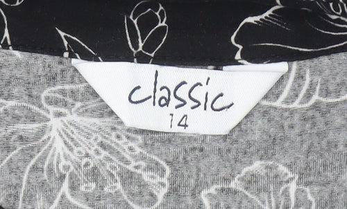 Classic Women’s Black Floral Long Sleeve V-Neck Blouse Size 14