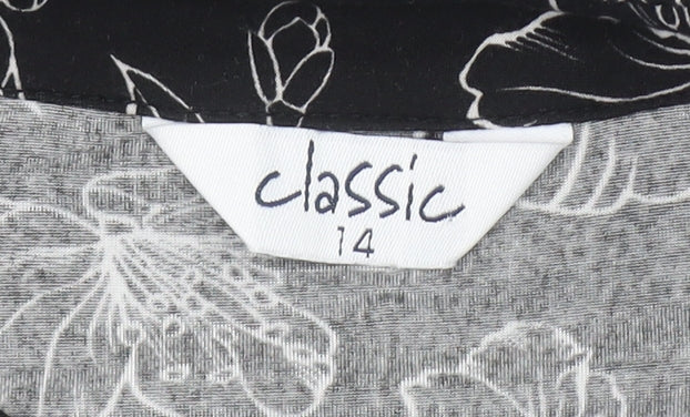 Classic Women’s Black Floral Long Sleeve V-Neck Blouse Size 14
