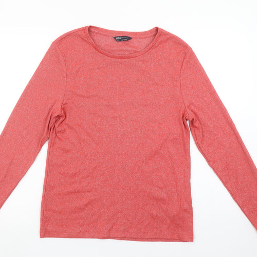 Marks and Spencer Women's Red Long Sleeve Cotton Blend T-Shirt Size 16