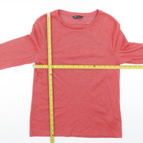 Marks and Spencer Women's Red Long Sleeve Cotton Blend T-Shirt Size 16