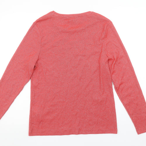 Marks and Spencer Women's Red Long Sleeve Cotton Blend T-Shirt Size 16
