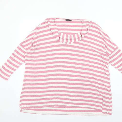 Roman Women Pink White Striped Jersey 3/4 Sleeve T-Shirt Size 14