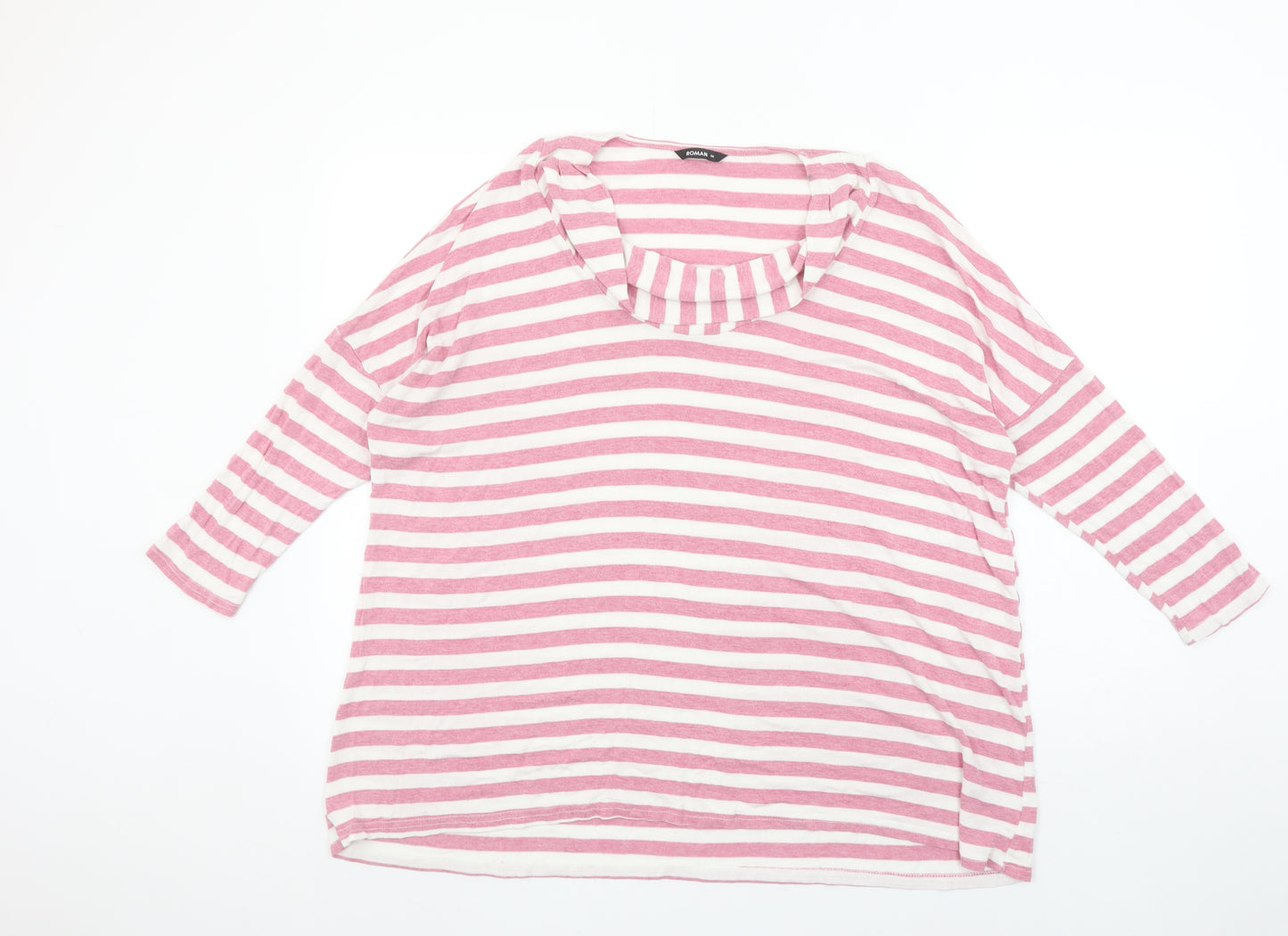 Roman Women Pink White Striped Jersey 3/4 Sleeve T-Shirt Size 14