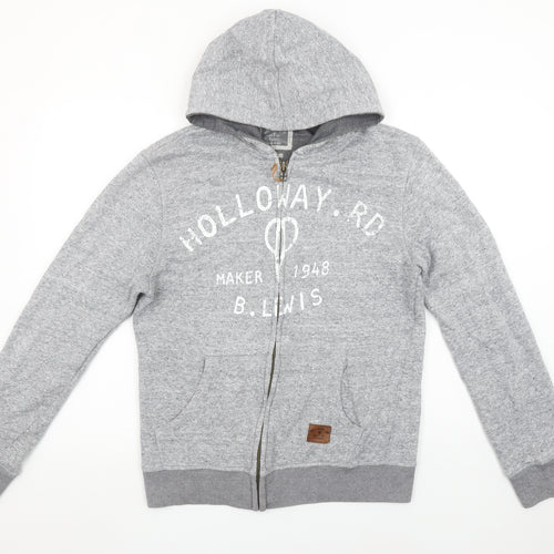 River Island Men's Grey Full Zip Hoodie M Graphic Print Holloway Rd