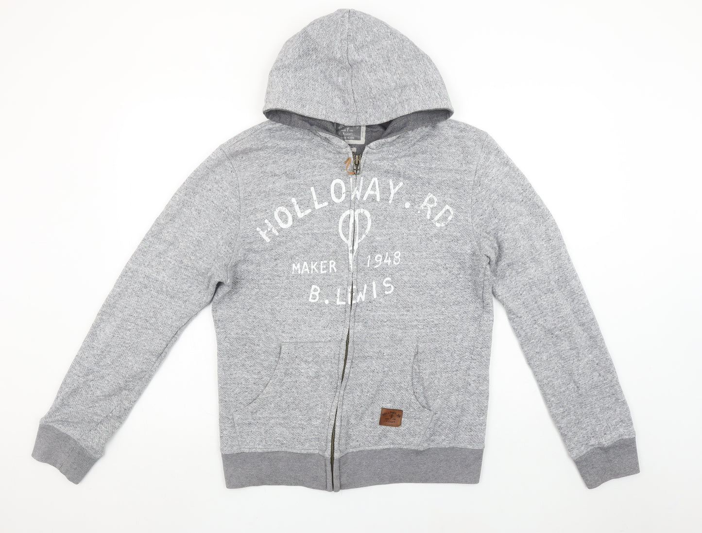 River Island Men's Grey Full Zip Hoodie M Graphic Print Holloway Rd