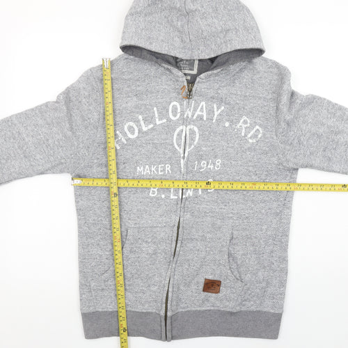 River Island Men's Grey Full Zip Hoodie M Graphic Print Holloway Rd
