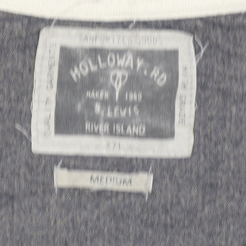 River Island Men's Grey Full Zip Hoodie M Graphic Print Holloway Rd