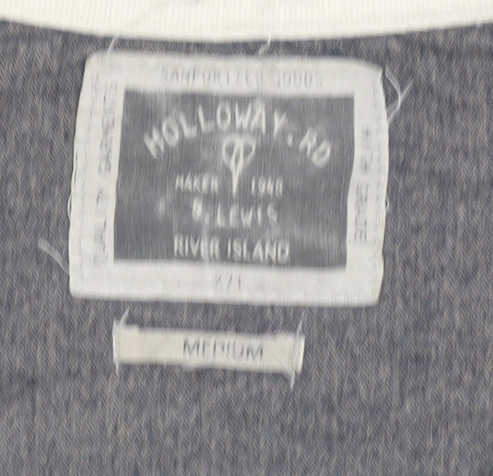 River Island Men's Grey Full Zip Hoodie M Graphic Print Holloway Rd