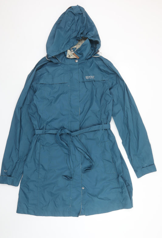 Regatta Women Blue Waterproof Hooded Belted Rain Coat Size 18