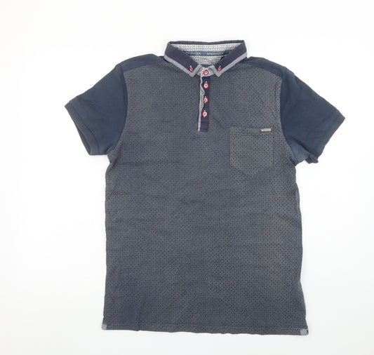 Bewley & Ritch Men's Blue Geometric Short Sleeve Cotton Polo Shirt Size L