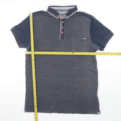 Bewley & Ritch Men's Blue Geometric Short Sleeve Cotton Polo Shirt Size L