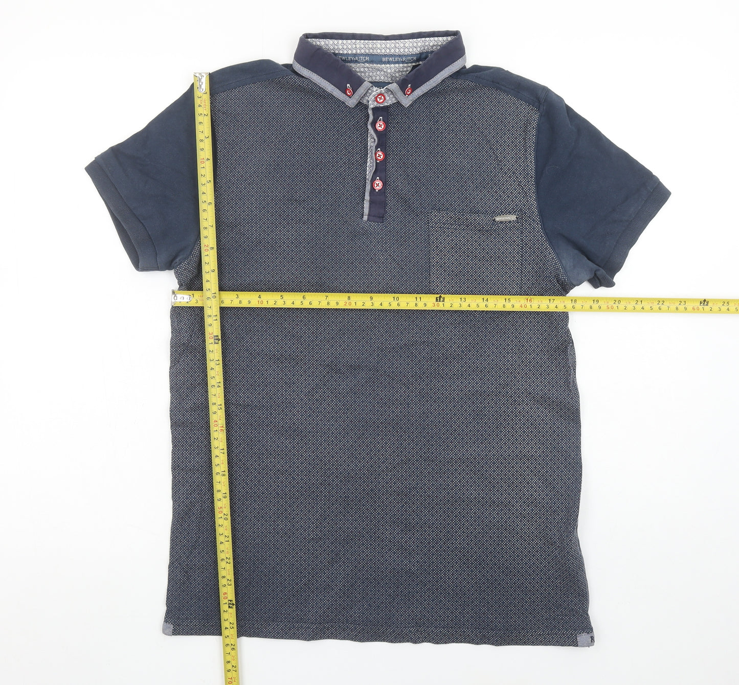 Bewley & Ritch Men's Blue Geometric Short Sleeve Cotton Polo Shirt Size L