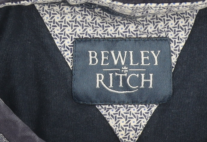 Bewley & Ritch Men's Blue Geometric Short Sleeve Cotton Polo Shirt Size L