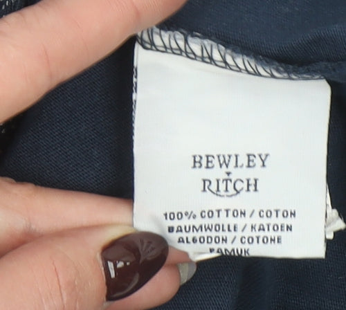 Bewley & Ritch Men's Blue Geometric Short Sleeve Cotton Polo Shirt Size L