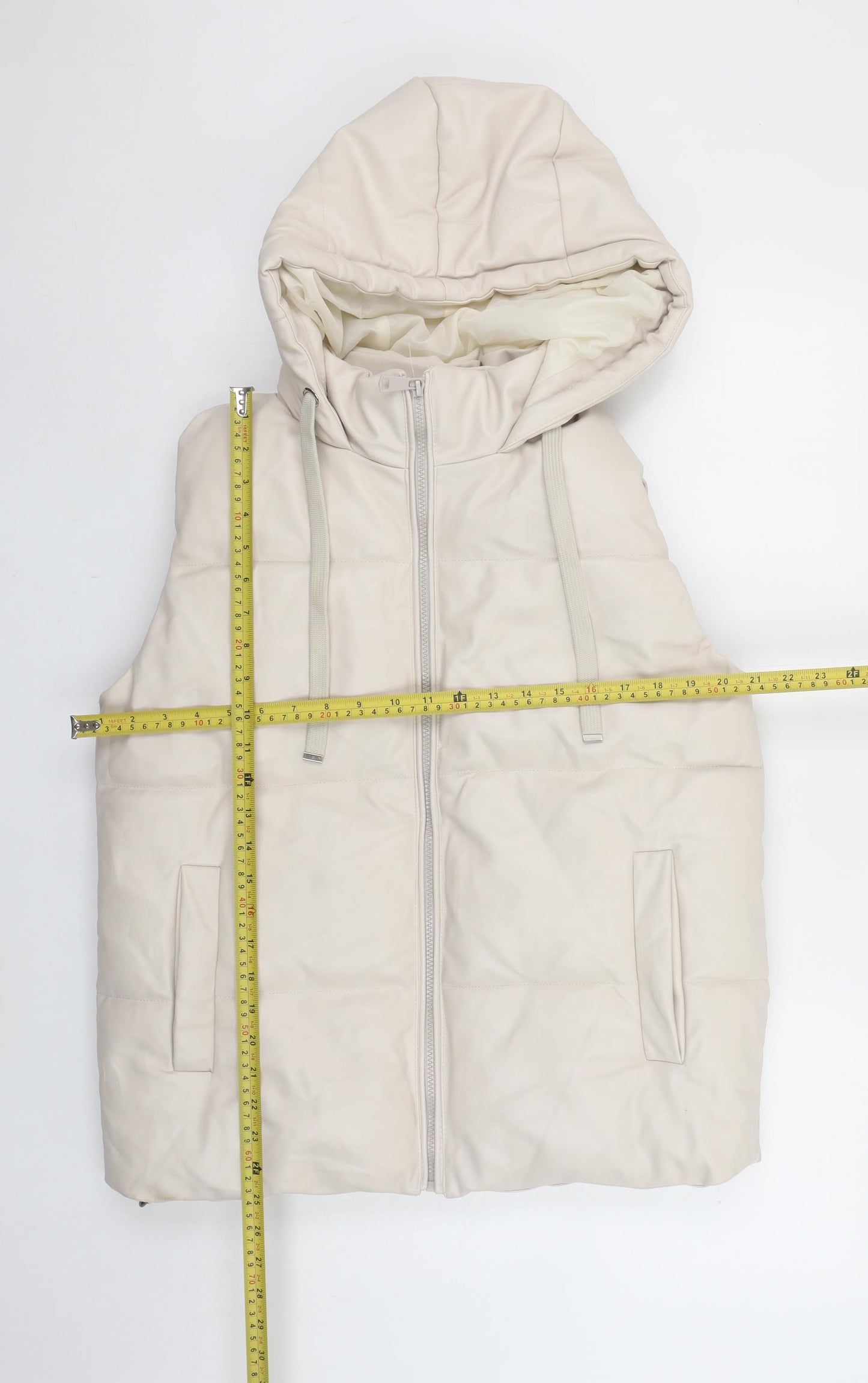 Venessa Rucci Womens Ivory Hooded Puffer Waistcoat XL