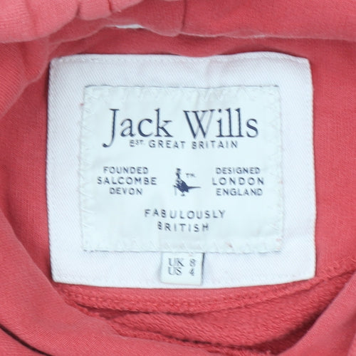 Jack Wills Women's Coral Pink Pullover Hoodie UK 8 Cotton Blend Casual