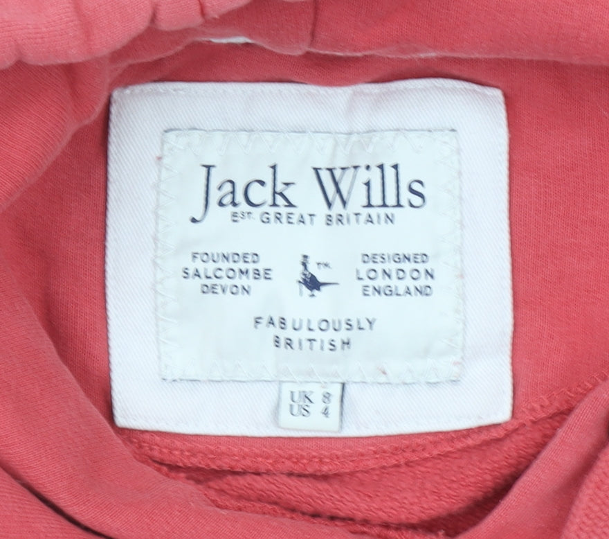 Jack Wills Women's Coral Pink Pullover Hoodie UK 8 Cotton Blend Casual