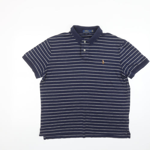 Ralph Lauren Men's Blue Striped Cotton Polo Shirt Size L